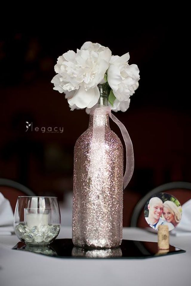 Elegant Gold and Glitter Wine Bottles for Table Centerpieces
