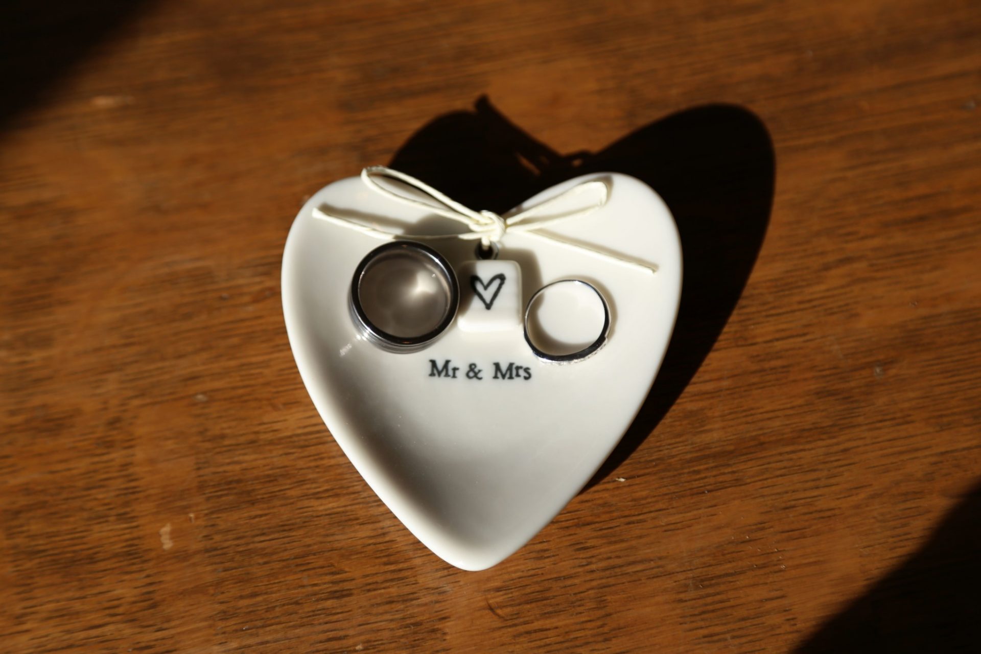 Heart shaped dish to hold rings.