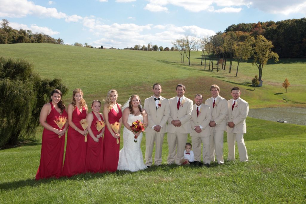 Wedding party pose on the expansive grounds of this private estate for weddings in Maryland